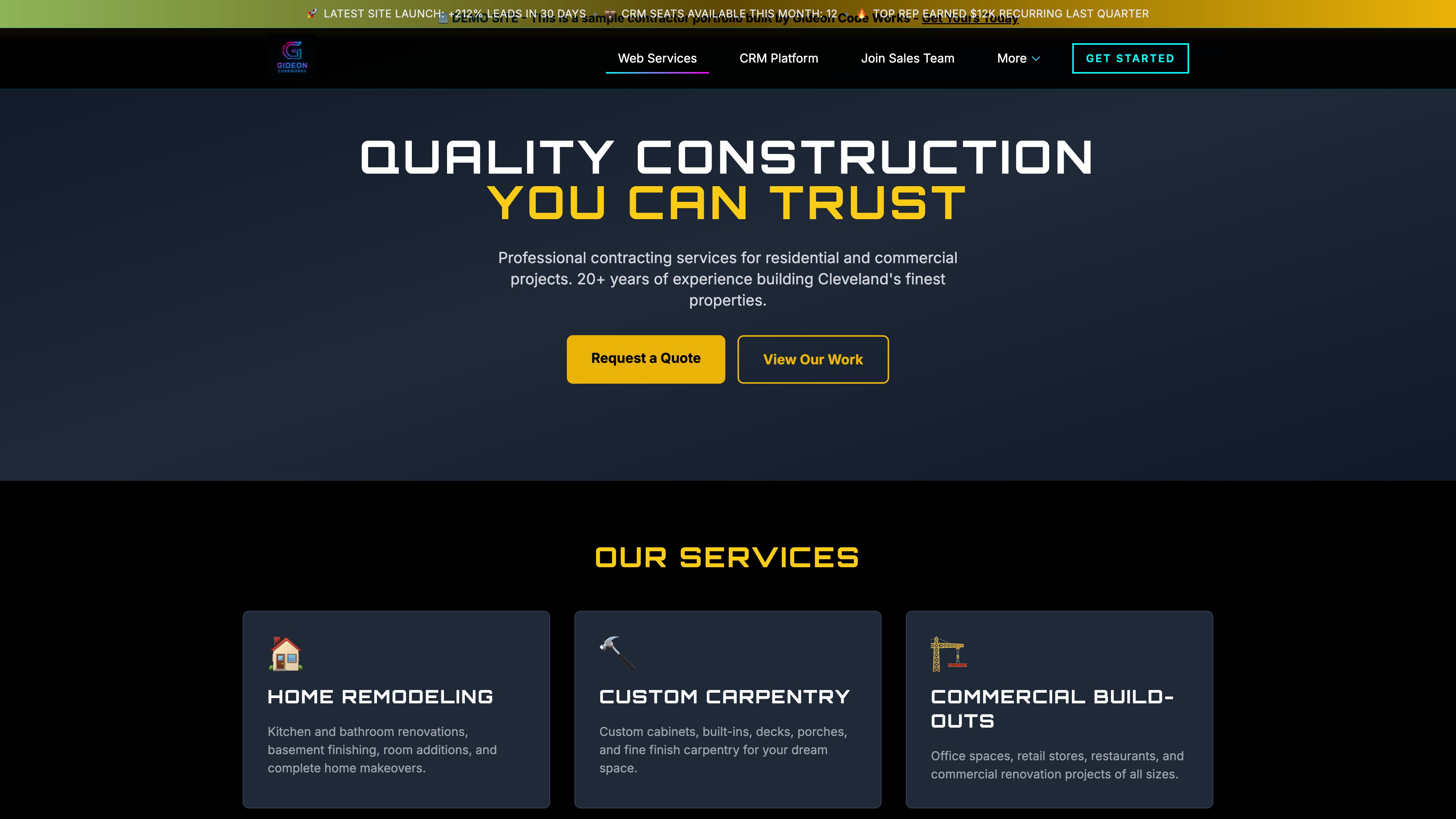 Contractor portfolio website concept