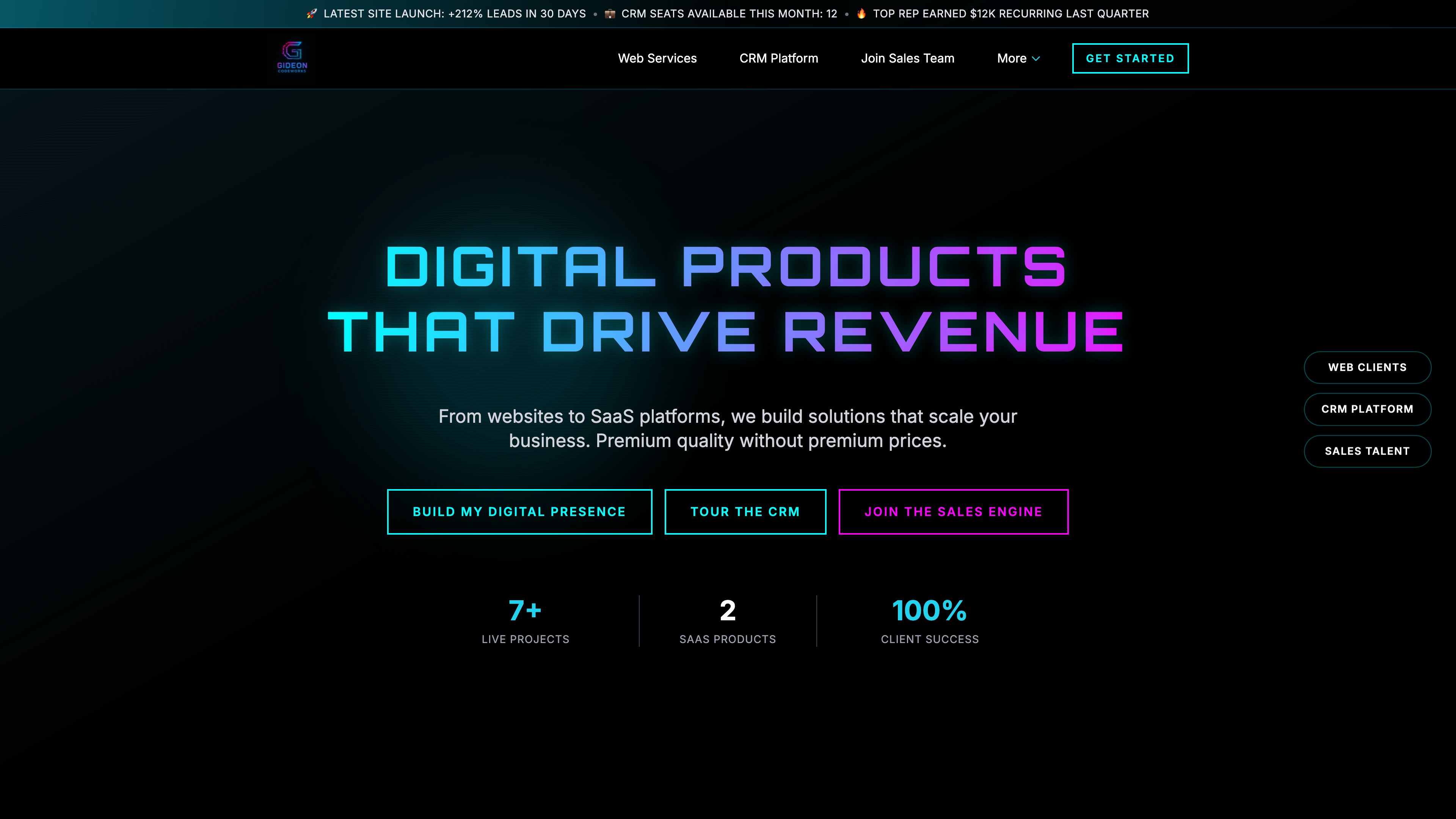 Homepage for Gideon Codeworks website