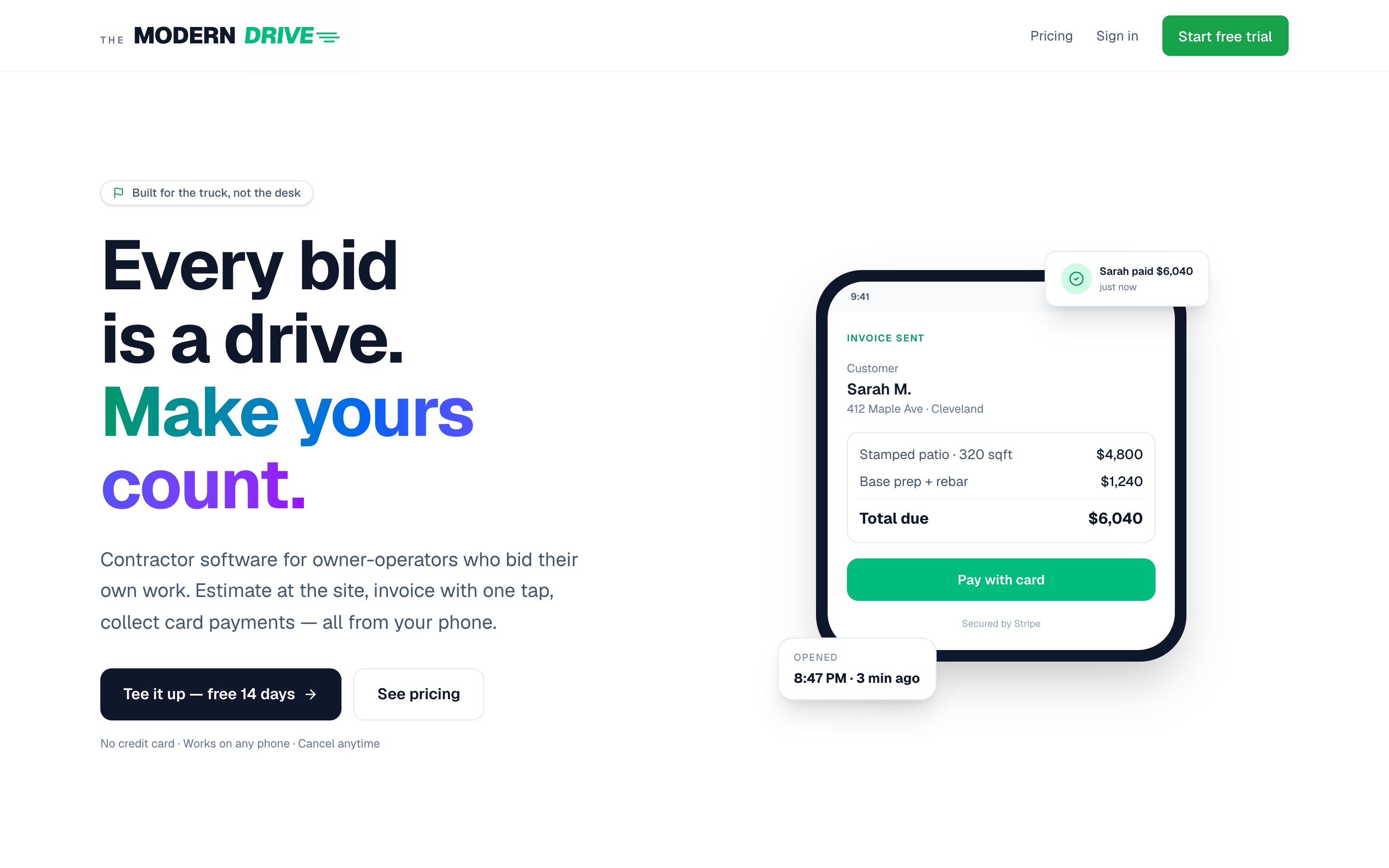 The Modern Drive — paving contractor SaaS